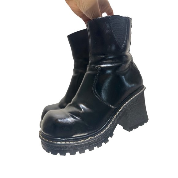 Lower East Side Chunky Platform Boots 9 Black Faux Leather Retro Ankle Boots - Picture 8 of 16